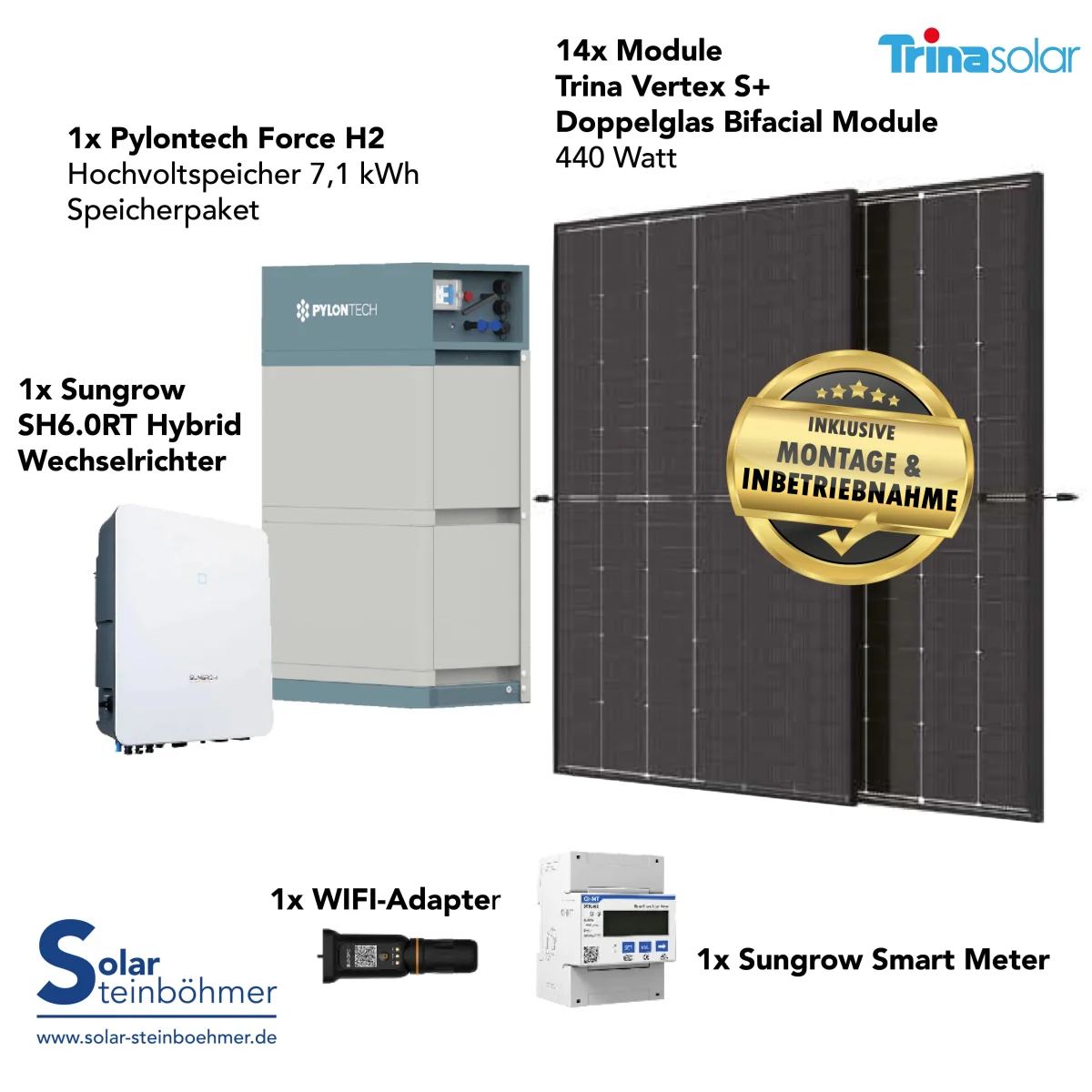 Sungrow SH6 Hybridwechselrichter & Pylontech Force H2 7,1kWh Batteriespeicher