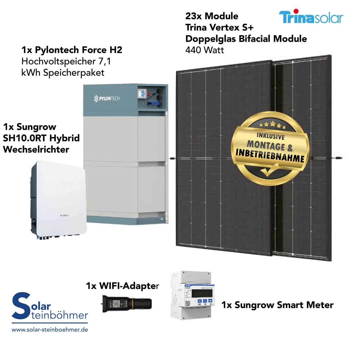 13.990,00 €* Sungrow SH10 & Pylontech 7,1kWh Speicher I 10,12 kWp Solaranlage inkl. Montage & Anmeldung